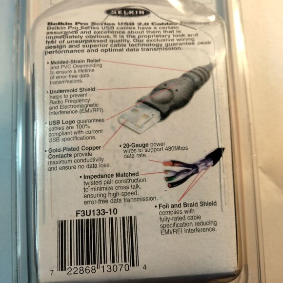 Belkin USB 2 Hi Speed Cable A Plug B Plug 480Mbps Compatible PC Macintosh - Picture 7 of 9